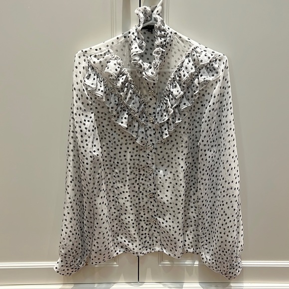 Sheer Polka dot ruffled blouse with jeweled buttons - Picture 5 of 6